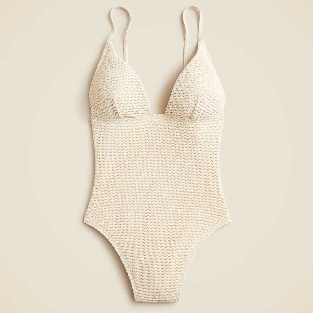 J Crew Plunge Crochet One-Piece Swimsuit Antique White Plus Size 18 NEW